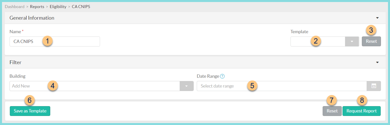 Screenshot of CA CNIPS Report settings